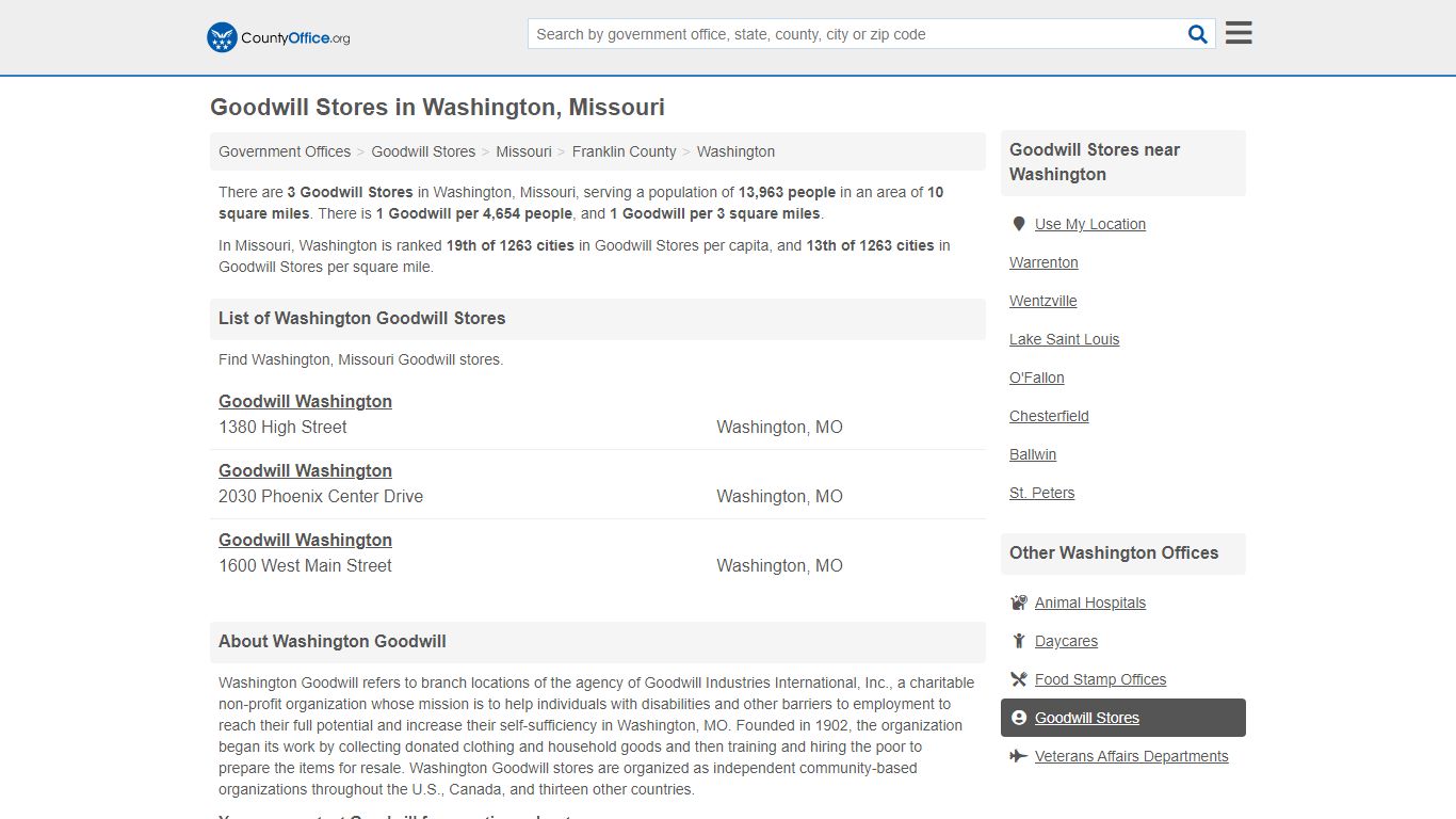 Goodwill Stores - Washington, MO (Donations & Stores) - County Office